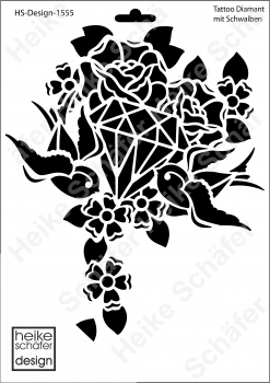 Schablone-Stencil A4 054-1555 Tattoo Diamant mit Schwalben